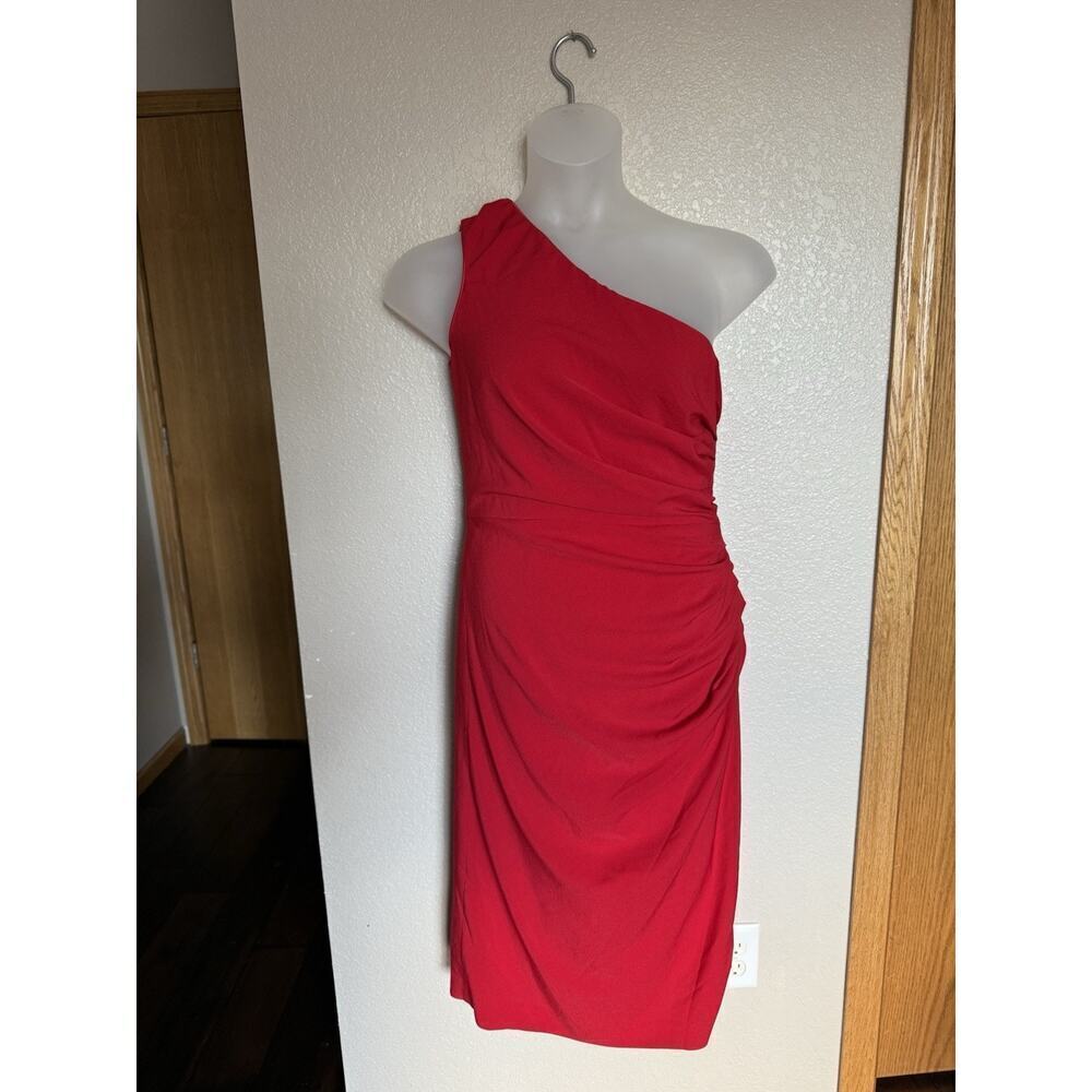 Dress The Population Martine One Shoulder Dress Large Red Ruched